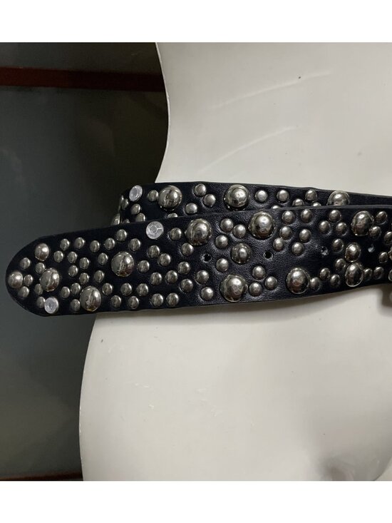 Vintage Dome Studded Black Leather Belt 34” Unisex Biker Punk Rock Metal Emo Alt main image 7